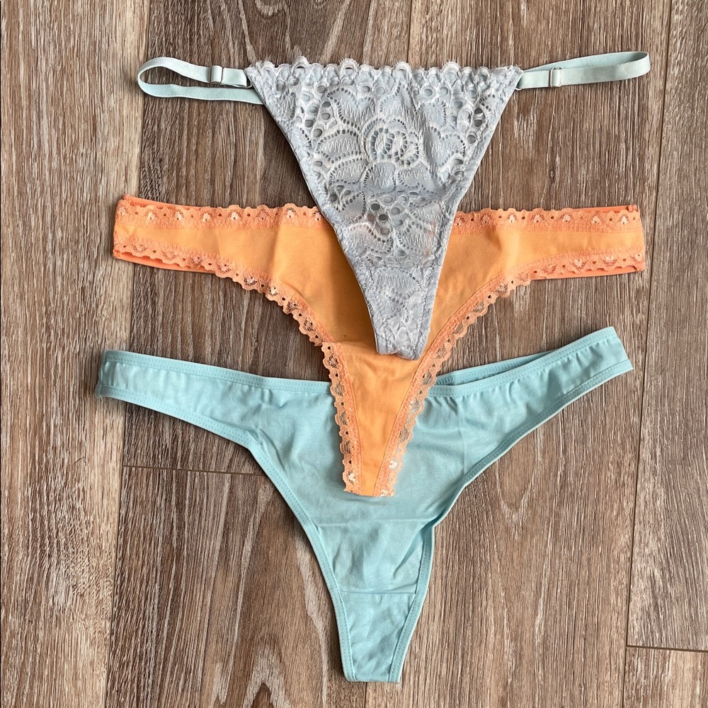 SHEIN Thong Panties Women’s L Set 3 Cotton Lace Blue Orange Comfort Dry
